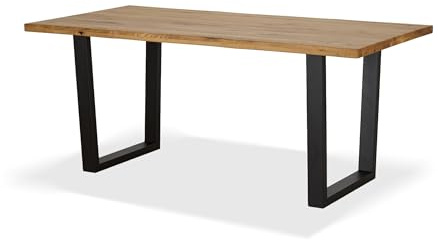 KHG Esszimmertisch Massivholz Eiche geölt mit U-Gestell Schwarz - 180 x 90 cm - für 6-8 Personen - moderner Esstisch mit stabilem Metallgestell, Küchentisch bis 100 kg belastbar
