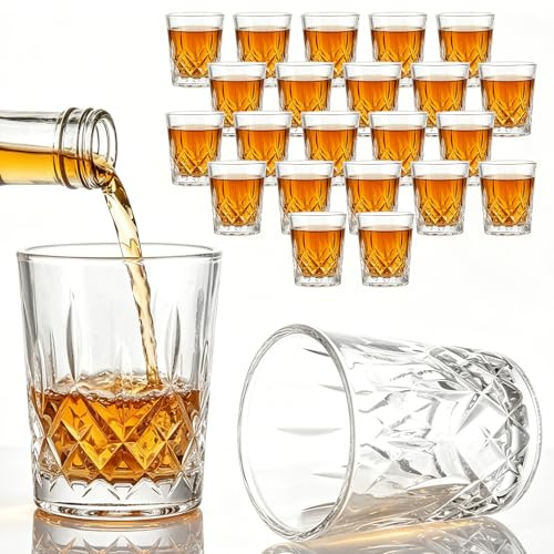 LDHHYH 24 Stück Schnapsgläser 60 ml, Klare Shotgläser aus Glas mit Reliefmuster, Schnapsglas Set mit Schwerem Boden, Likörgläser für Wodka, Ouzo, Tequila, Party und Hausbar