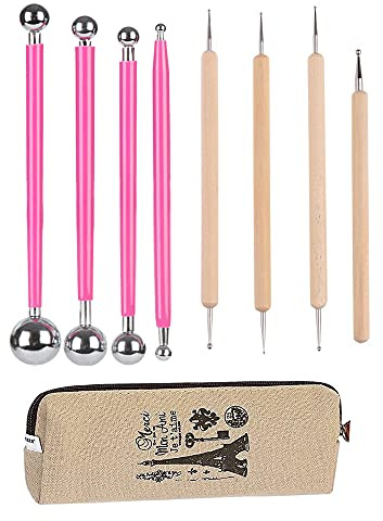 Ball Stylus Dotting Painting Tool Set,Ecjiuyi 8 Piece Sculpt Modeling Tools,Mandala Rock Painting Tools, Ceramics Doll Fondant Modeling, Paper Flowers, Embossing Pattern
