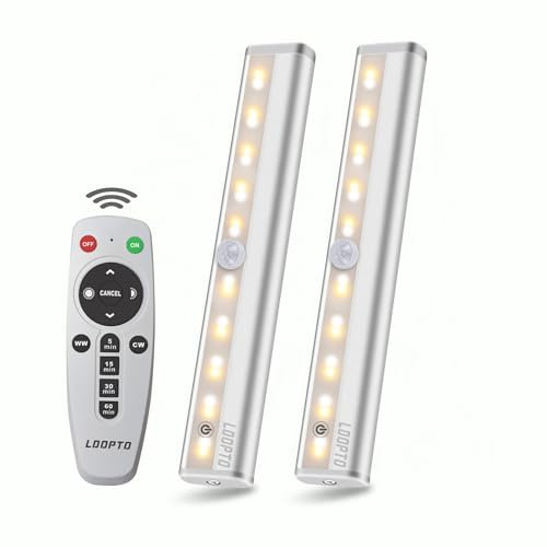 LDOPTO lampe cuisine sous meuble lampe sans fil Télécommandées spot led Lumières Adhésives Pour Toute la Maison Avec Bandeau Magnétique/Timer Automatique On/Off, Argenté 2 pièces