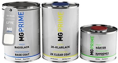 MG PRIME Autolack Dose Set für Skoda LF9E / 9P Candyweiss/Blanc Cristal Basislack 2K Klarlack Härter spritzfertig 2,5L