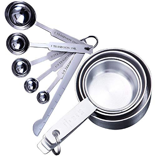 Ensembles de cuillères doseuses 10 Cuillères et Tasses à mesurer en Acier Inoxydable avec Mesure Règle cuillères à mesurer cuillere mesure pour la cuisson, les liquides et les solides