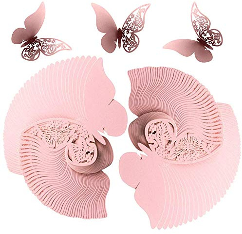 Schmetterling Tischkarten Laser Platzkarten Namenskarten Hochzeit Hohl-Muster Schmetterling Cup-Karten für Geburtstage Party Tischdeko 100St Pink