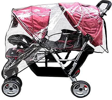 Habillage Pluie Universelle pour Poussette Double Housse de pluie Poussette Jumeaux en EVA Imperméable Landeau Habillage-pluie Bebe Confort Safety Protection de Siège Jumaux Anti Pluie Vent Neige