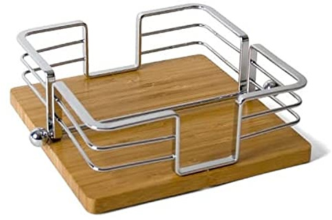 CABLEPELADO Servilletero Inoxidable| Servilletero Base de Madera | Servilletero de Mesa Cuadrado | Medidas 19 cm x 19 cm x 6 cm