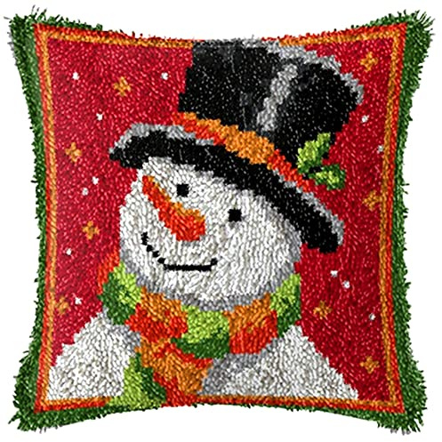 Knüpf Sets Knüpfkissen Zum Selber Knüpfen Knüpfteppiche Weihnachten Schneemann Muster Kissen Kissenbezug Kreuzstich Latch Hook Kit Handwerk Erwachsene Kinder Kunsthandwerk,B,43*43cm/16.9*16.9in