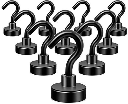 Neosmuk Black Magnetic Hooks, 22 lb+ Heavy Duty for Fridge, Extra Strong Super Cruise Hook for Hanging, Magnetic Hanger for Curtain, Grill, Towel, Ceiling Pack of 10