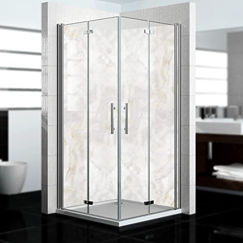 dedeco Paroi de douche d'angle imperméable Motif marbre V12, vernis UV brillant, 2 x 80 x 210 cm, paroi arrière de salle de bain pour remplacement du carrelage, mur décoratif, revêtement mural et