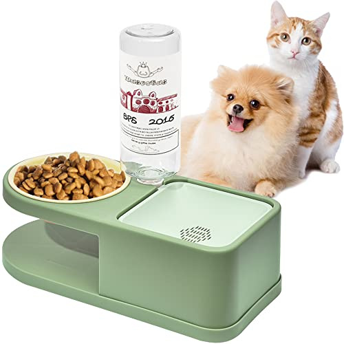 BPS 2 in 1 Comedero y Bebedero Automático para Gatos y Perros Mascotas Dispensador Agua Alimentador Automatico Fuentes para Animal (Verde) BPS-5572VE