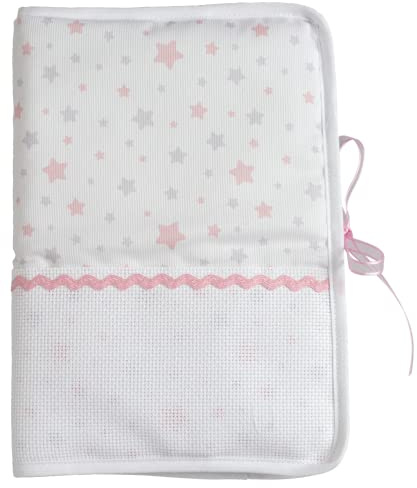 FILET - Cover per Libretto Sanitario Neonati da Ricamare in Piquet di Cotone Stampato a Stelline, Originale Idea Regalo Nascita da Personalizzare, Made in Italy, Rosa