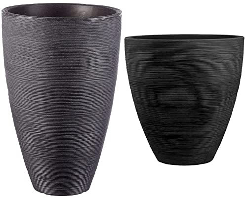 Dehner Pflanzvase Vino, Ø 40 cm, Höhe 60 cm, Kunststoff, anthrazit & Pflanzvase Vino, Ø 40 cm, Höhe 42 cm, Kunststoff, anthrazit