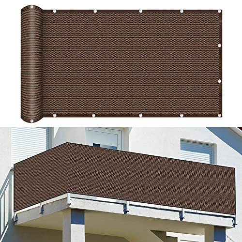 Balkon Sichtschutz Balkonabdeckung 100 x 900 cm Sonnenschutz atmungsaktiv Balkonverkleidung Balkonabdeckung mit Kabelbinder Ohne Bohren für Garten Balkon Terrasse Outdoor, Braun