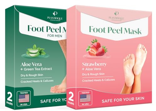 Plantifique Erdbeer Fußmaske - 2 Paar Fußpeeling Maske Anti Hornhaut entferner für trockene Füße & Fußmaske - 2 Paar Hornhaut Socken für Männer