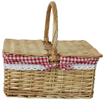 perfk Panier de Pique-Nique en Osier tissé, Rustique, tissé à la Main, Panier de Rangement en Osier Rural, Panier de Service de Rangement en rotin pour