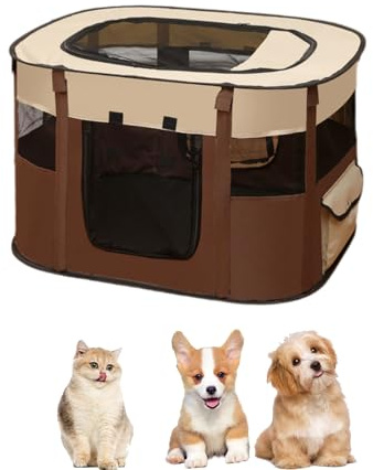 WAVATA Welpenlaufstall Tierlaufstall – Faltbarer Laufstall für Haustiere, 70x55x40cm, Oxford Wasserdichter Welpenauslauf für Hunde,Kaninchen,Katzen und Meerschweinchen, Indoor & Outdoor(Braun)