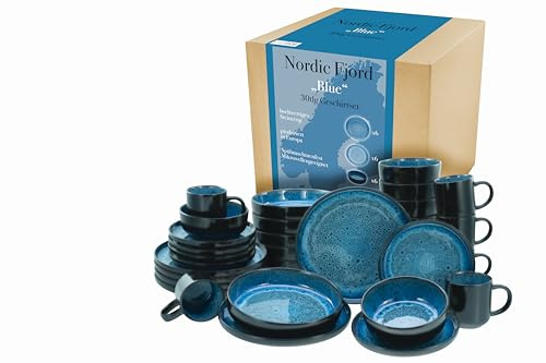 CreaTable, 21549, Serie Nordic Fjord, 30-teiliges Geschirrset für 6 Personen, Kombiservice aus Steinzeug, spülmaschinen- und mikrowellengeeignet, Qualitätsproduktion