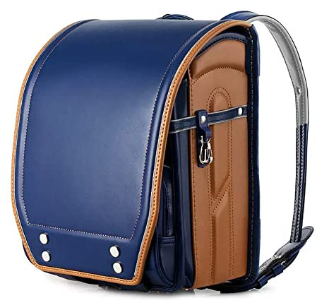 Sac d'école, Ransel Randoseru Type de boîte Sac d'étudiant Sac d'école de Style Japonais Sac à Dos léger, 26 * 19 * 34 cm, Bleu