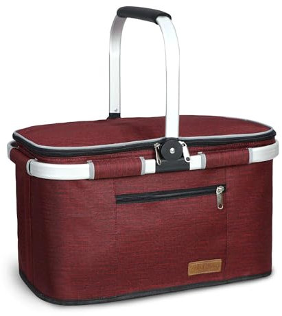 ABIUBIU 34L Kühltasche Einkaufskorb Groß Isolierte Picknicktasche Kühlkorb Mittagessen Tasche Thermotasche für Büro Camping Reisen Picknick (Weinrot)