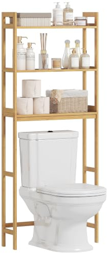 kleankin Mobile Sopra WC a 3 Ripiani Aperti a Doghe, Mobile Bagno Salvaspazio in Bambù, 68x20x165 cm, Color Bambù