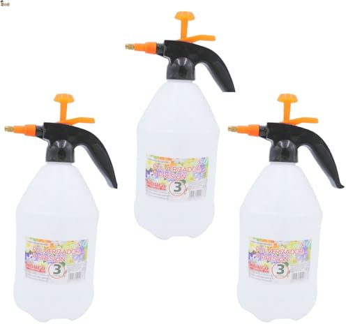BricoLoco.com Pulverizador a presión previa 3 litros. Pack 3 uds. Fumigadora pulverizadora Manual. Spray a presión para Todo Tipo de líquidos. Fumigar, regar, jardín, terraza. Botella translúcida (3)