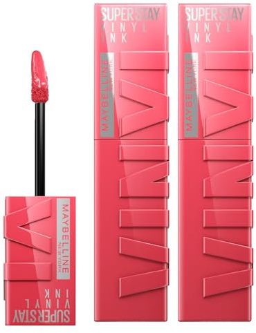 Maybelline New York SuperStay Vinyl Ink Lippenstift Farbe 160 Sultry Brillant und leuchtend Lippenfarbe Vinyl Effekt Formel No Transfer Haltbarkeit bis zu 16h - 2 Stück à 4,2 ml