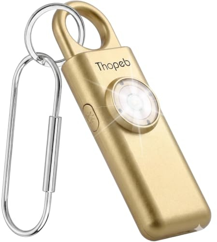 Originaler Taschenalarm extra laut 130 dB für Frauen zur Selbstverteidigung | Wiederaufladbarer Alarm-Schlüsselanhänger mit Taschenlampe & SOS-Stroboskop, für Senioren, Damen & Kinder – Metallic Gold