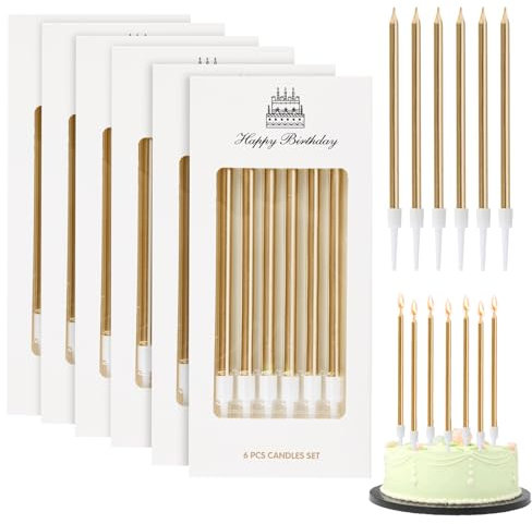 36 Pièces Champagne Or Bougie Anniversaire, Longue Bougies D'anniversaire avec Supports, Bougie de Gâteau Métalliques, Bougies Anniversaire Adulte pour Fête D'anniversaire Fête de Mariage