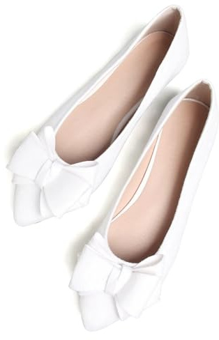 SAILING LU Women Pointed Toe Bow-Knot Ballet Flats White 39(8)
