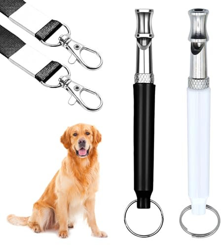 2 Stück Hundepfeife Hochfrequenz Lautlos,Gegen Bellen Hunde Pfeife Rückruf,Einstellbare Leise Hundepfeifen Gerät,Anti Bell Pfeifen Nicht Hörbar,Metall Whistle Training Lanyard für Hundeausbildung (A)