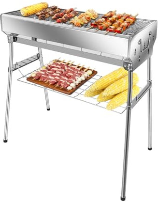 PAXLINSEN Barbecue a carbonella in acciaio inox per esterni, pieghevole, facile trasporto, giardino, cortile, feste, picnic, viaggi, cucina, all'aperto, 73 x 71 x 16 cm