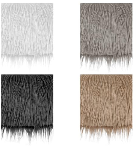 Thyonta 4 Pcs Artificial Fur Fabric Long Pile Square Material for DIY Projects for Crafting Santa Hats Beard & Stocking Trim Versatile Cut-to-Size Design Easy to Clean (25 * 25cm)