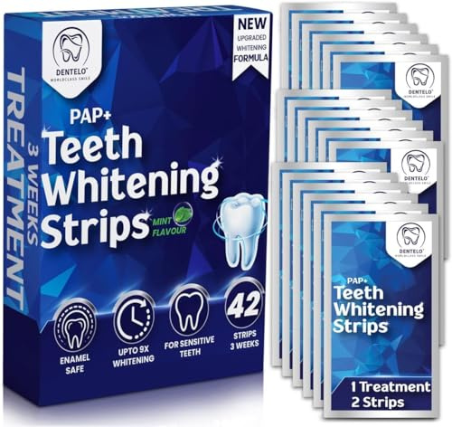 DENTELO Professional Teeth Whitening Strips,42 Non-Sensitive, Safe for Enamel, Anti Slip, Dentist Formulated Teeth Whitener Strips, Adavance Pap Whitening Stripes
