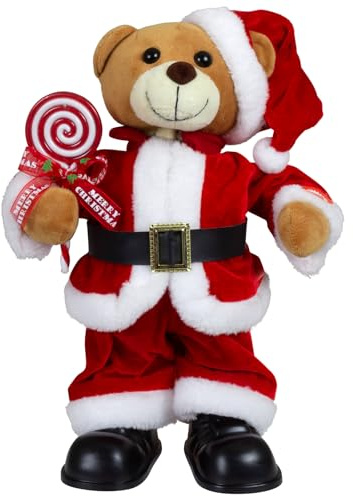 Christmas Paradise Tanzender Weihnachtsbär 33cm Dekofigur Musik und Bewegung rot