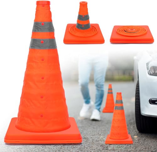TAOPE Conos de Seguridad Vial Plegables de 45cm, Conos Emergentes Multiusos con Collar Reflectante, Conos de Tráfico Naranjas para Estacionamiento en Carreteras, Práctica de Conducción (Naranja 4 PCS)