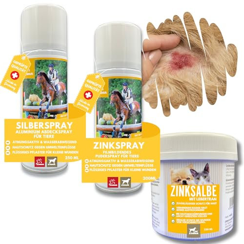 Silberspray Hund + Zinkspray für Tiere + Lebertran Zinksalbe Pferd I Wundspray zum Wundschutz I Silber Spray Wundheilung I Zink Spray Sprühpflaster I Zinksalbe Wundsalbe Wundversorgung 2x200ml 250ml