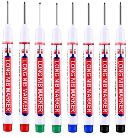 8 PCS Long Nib Marker Pen Waterproof Construction Marker Pens,Multi-Purpose Deep Hole Pens Drill Hole,Colorful Marking Carpenter for Woodworking And Carpenters Builders Hardware(Black/Blue/Red/Green)