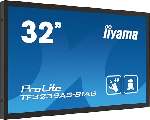iiyama Prolite TF3239AS-B1AG - Monitor LED IPS Full HD Open Frame 40 punti multitouch Bonded PCAP capacitivo HDMI DP RJ45 RS-232c USB2.0 IP65 Android OS Vetro tattile antiriflesso 24/7, 80 cm 31,5