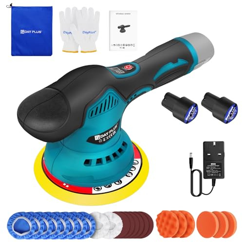 Cordless Buffer Polisher, 2pcs Batteries 12V Battery Powered Car Buffers and Polishers Kit, Portable Brushless Car Polisher with 8 Variable Speed, 2800-5500RPM, Polishing Machine for Detailing/Waxing
