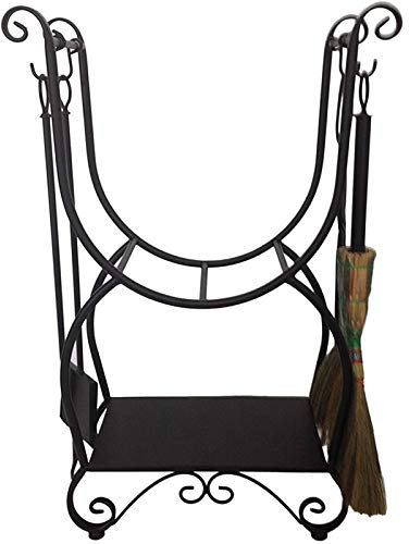 Supports pour bois de chauffage avec 4 outils de cheminée, ferme, extérieur/intérieur, support en bois robuste, accessoire pour cheminée, poêle et foyer,