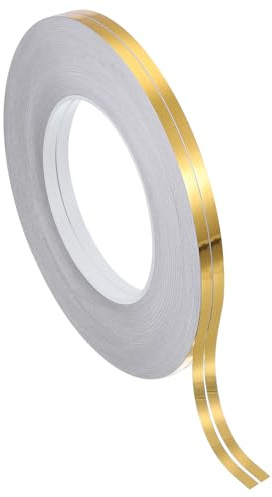PATIKIL Ruban en film polyester métallisé 5 mm x 50 mètres, 2 pack ruban décoratif métallisé doré brossé ruban adhésif miroir pour détails accent mur arts graphiques finition bateau murs