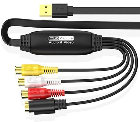 Enregistreur vidéo transfère VHS vers USB 2.0 Hi8 VHS Numérisation DVD Video Capture Card avec adaptateur vidéo RCA/S, VCR vers convertisseur numérique