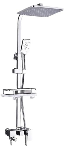 Kouamor Duscharmatur mit thermostat, Edelstahl Duschpaneel mit Armatur, 4 Massagedüsen, Handbrause und Wanneneinlauf, 4-in-1 Komplettsystem fürs Badezimmer (3 Massagedüsen-silber)