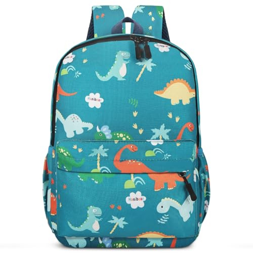 Aucuu Mochila Niño Niña, Mochila Infantil de 3-6 Años, Mochila Escolar Primaria, Bolso Preescolar Patrón de Dinosaurio, con Bolsillo para Botella, Ideal para Exteriores, Escuela y Viajes-Verde