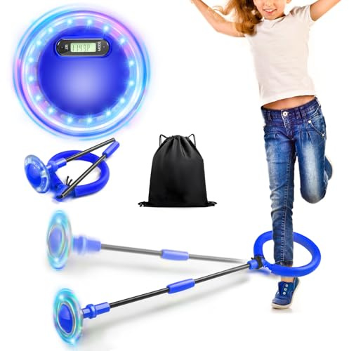 Jalunth Springring Fußkreisel Swing Wheel Outdoor Draußen Garten Blinkt Skip Ball Spielzeug Spiele Kinder Erwachsene Jungen Mädchen 5 6 7 8 9 10 11 12 Jahre Nikolaus Geschenke mit Lichtrad