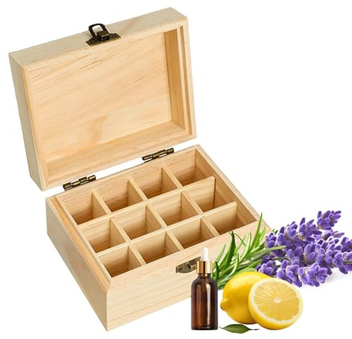 RoseFlower 12-Bottiglia Olio Essenziale Organizzatore Scatola di Legno Viaggi Contenitori Esposizione Display Stand con Adesivi - Oli Essenziali Scatole Organizer per Fragranze Profumi Unghie Rossetti