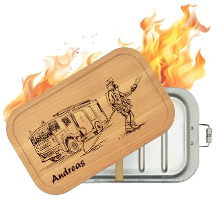 Thiger Brotdose Edelstahl Feuerwehr 1100 ml, personalisiert