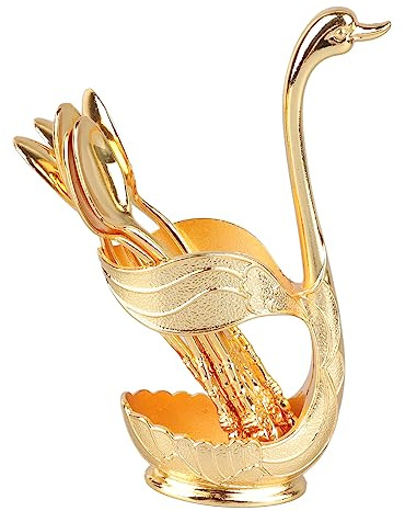 Porte-cuillère à café, Porte-cuillère à Dessert de Style Cygne Lumière Stable pour la Fête (Support doré avec cuillère)