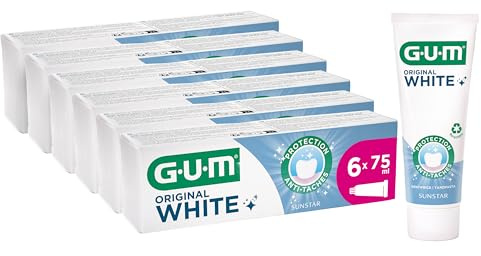 GUM Pasta de dientes blanca original | restaura la blancura original de los dientes | Fluoruro e isomalt protegen el esmalte dental (6 x 75 ml)