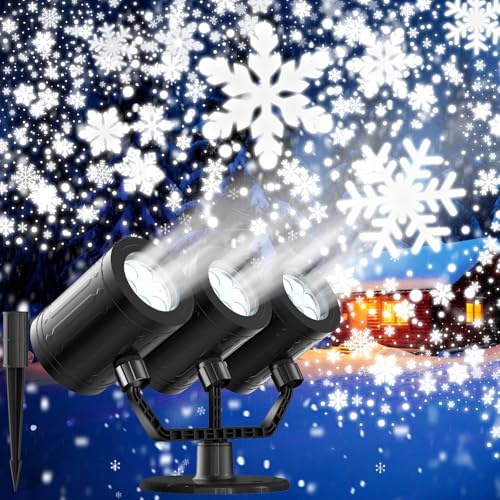 Schneeflocke Weihnachten Projektor Lichter Outdoor 2025 Upgraded Triple Head Schneeflocke Projektor mit Timer Wasserdicht LED Schneefall Projektor für Urlaub für Weihnachtsdekoration