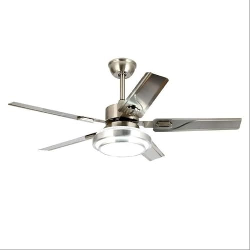 OZBME Ventilateur de Plafond en Acier Inoxydable, 5 pales, télécommande, LED, 3 Couleurs, variateur d'intensité (Une Couleur, 42 Pouces)